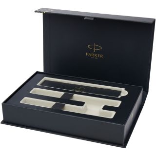 Parker IM achromatisches Kugelschreiber- und Tintenroller-Set mit Geschenkbox (schwarze/blaue Mine)