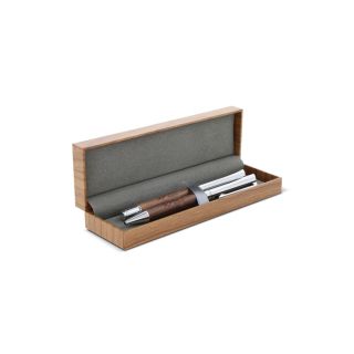 Metal ball pen and rollerball set walnut wood in gift box